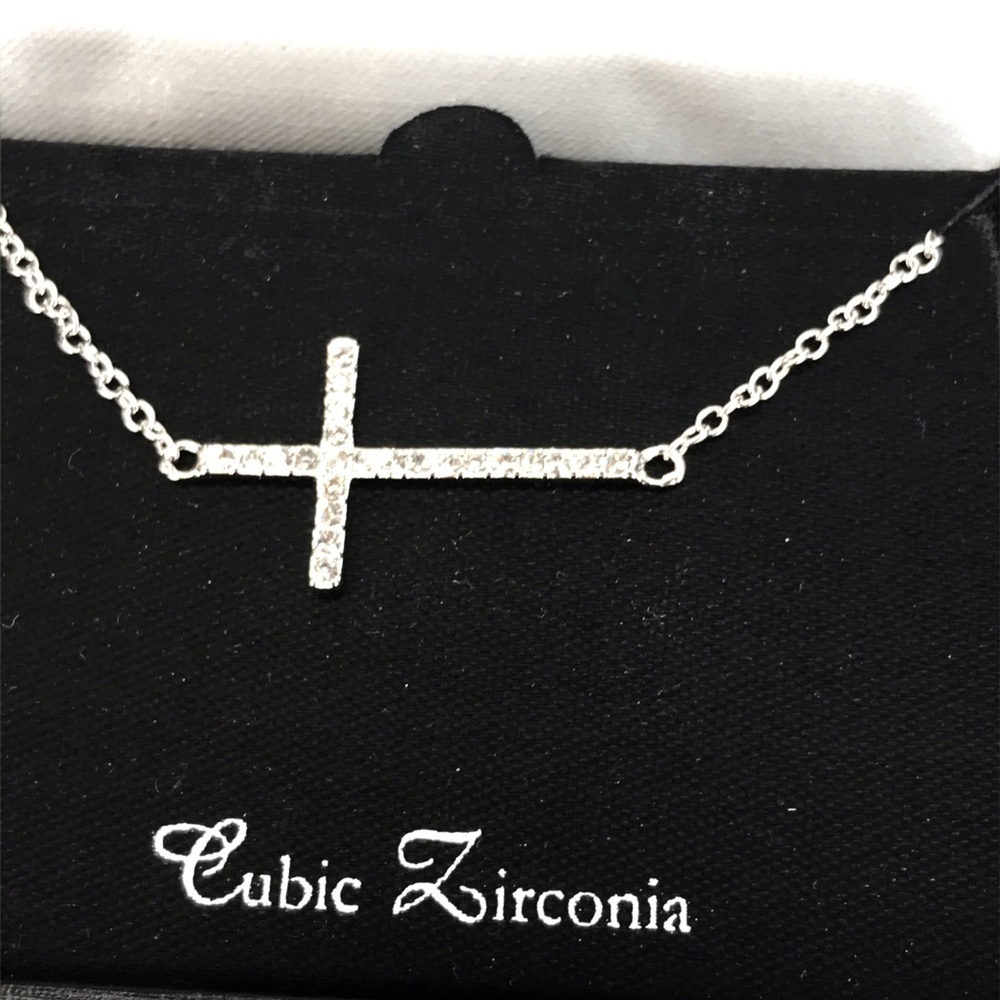 Cross Necklace - Cubic Zirconia/Sterling Silver - Picture 2 of 3